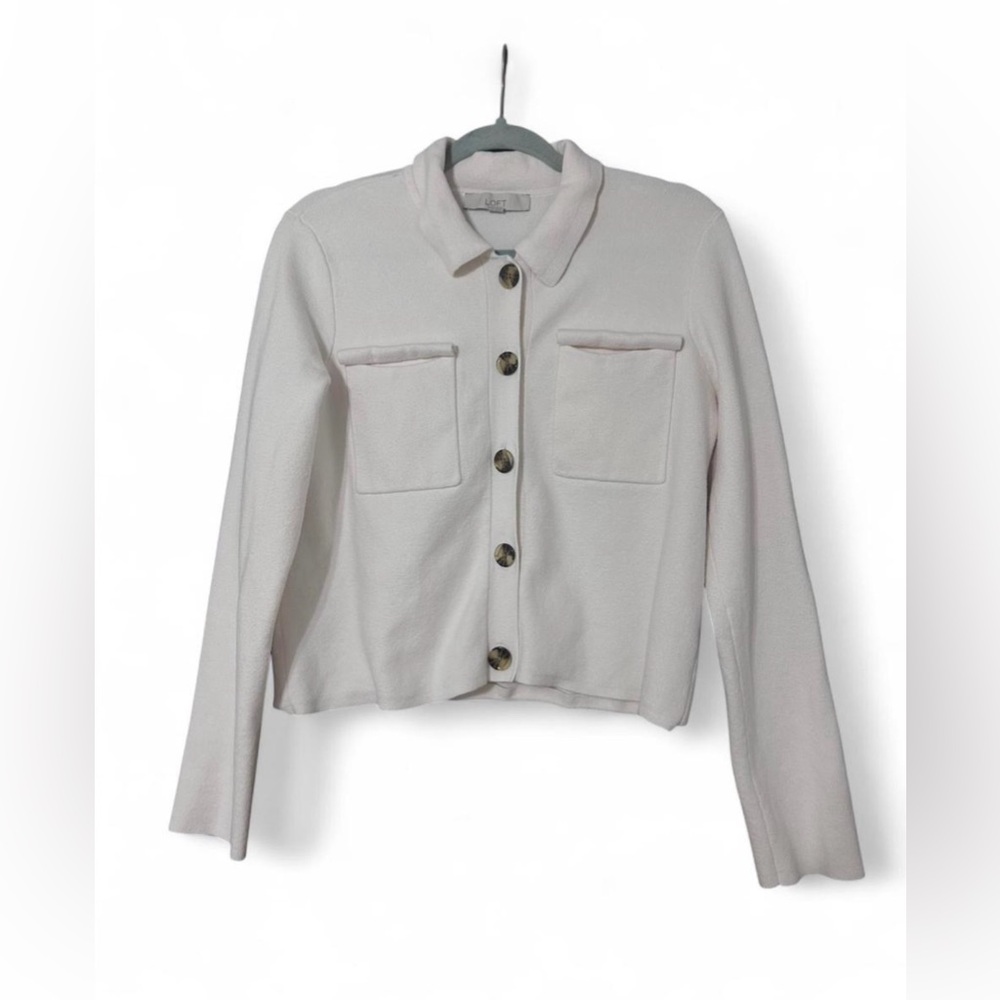 LOFT Sweater Jacket Cardigan Medium Cream Button Front Knit
